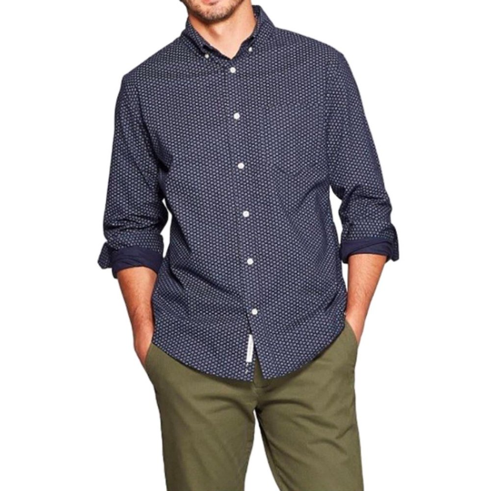 Blue Floral Long Sleeve Mens Button-Down Shirt - Goodfellow & Co. - Size S